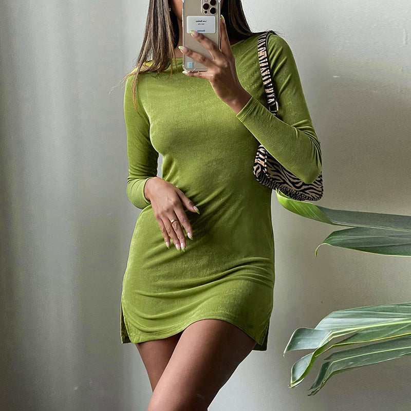 Long Sleeve Lace Halter Mini Dress