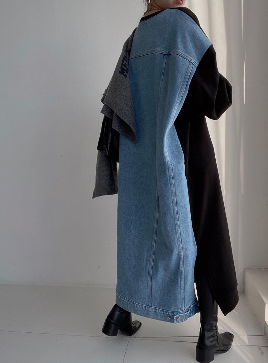 Denim Patch Oversized Sweatshirt Dress