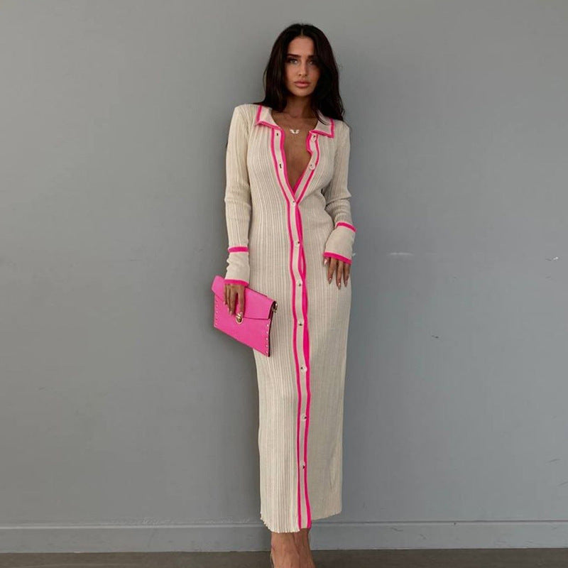 Lapel Collar Long Sleeve Shirt Dress