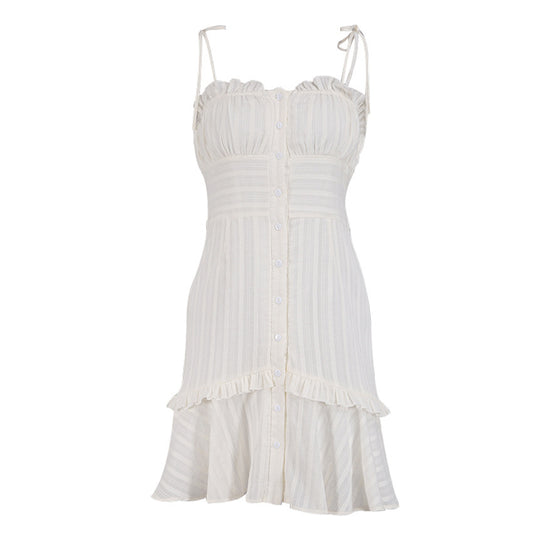White Cinched Waist Strappy Mini Dress