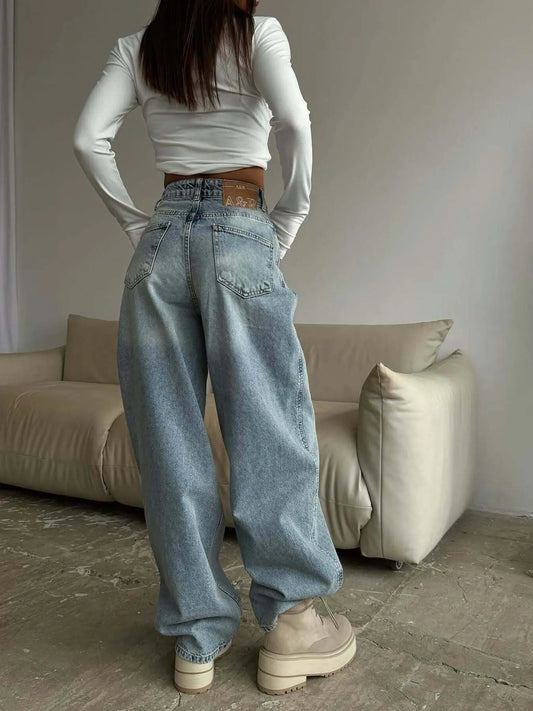 Wide Leg Jeans in blue, women's bottoms by Sorèla, side view
