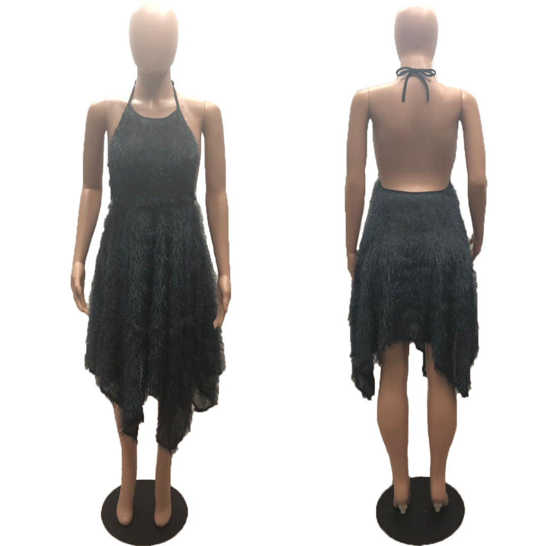 Halter Neck Tassel Hem Dress
