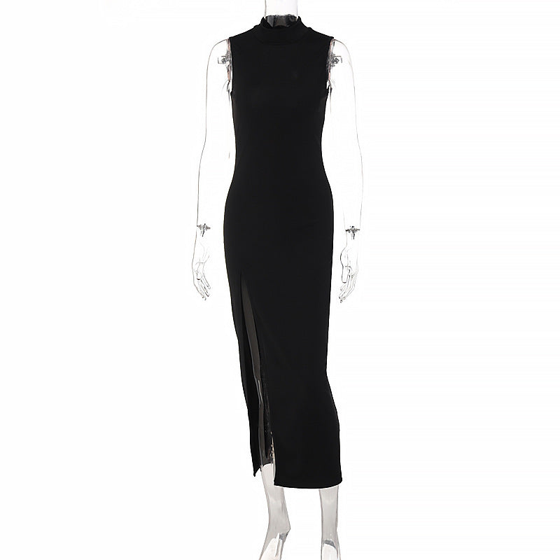 Round Neck Side Slit Midi Dress