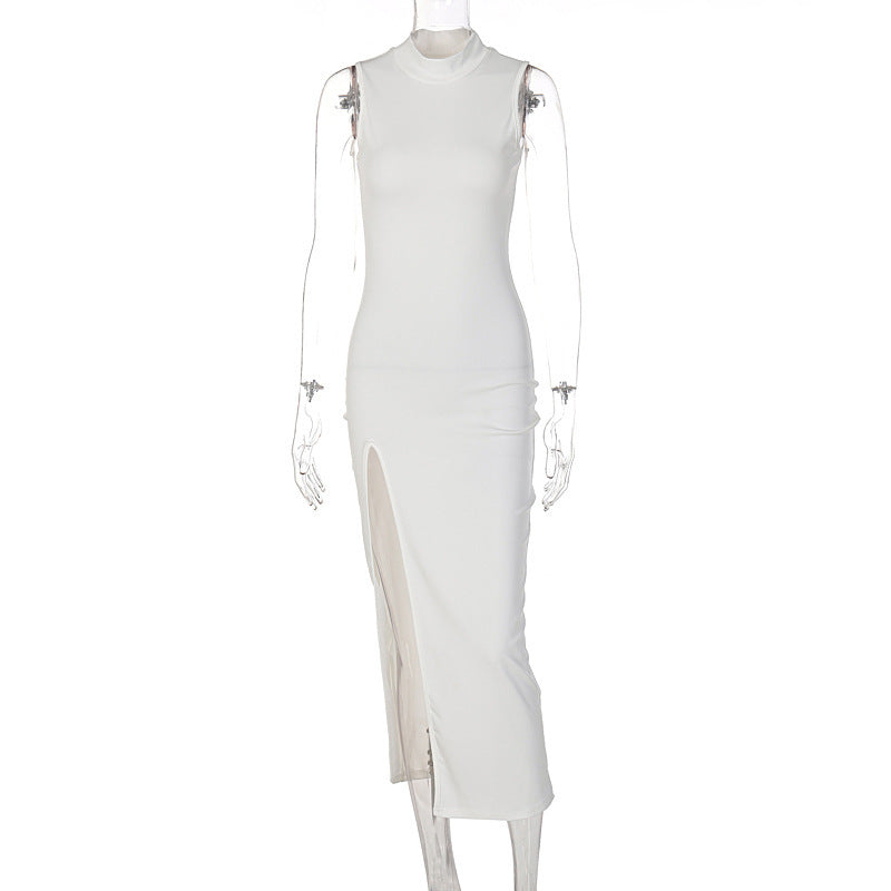Round Neck Side Slit Midi Dress