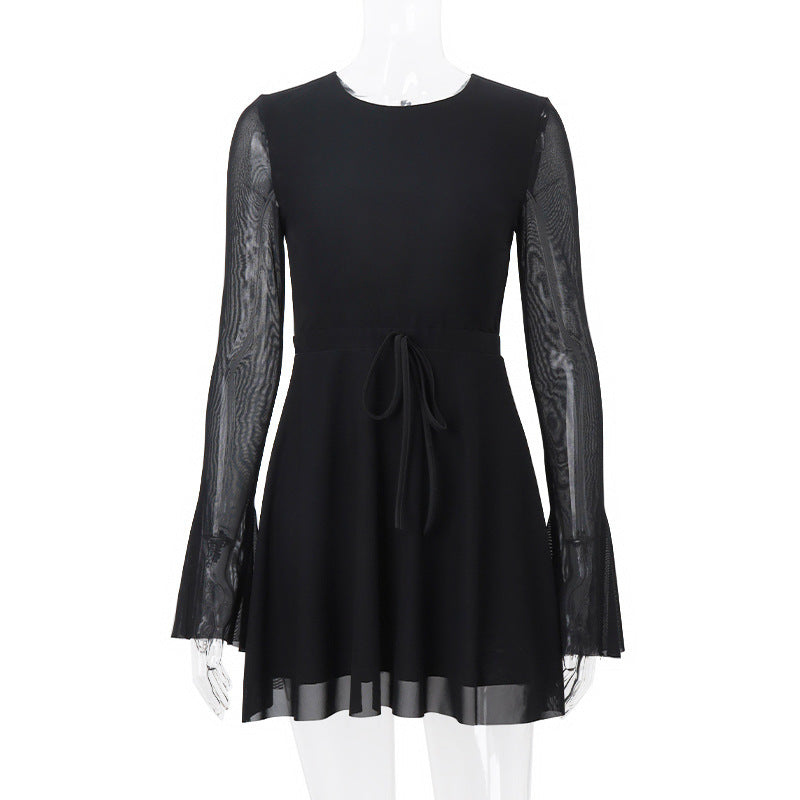 Long Sleeve Mesh Open Back Bodycon Dress