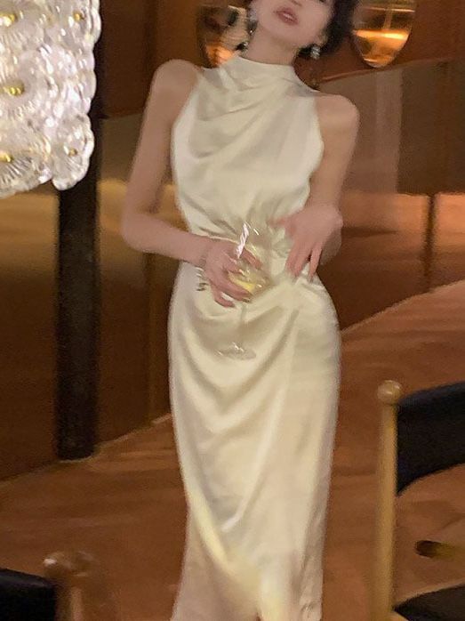Satin Bias Cut Midi Dress