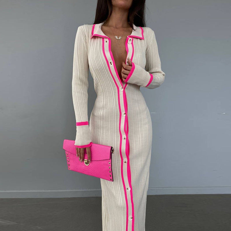 Lapel Collar Long Sleeve Shirt Dress
