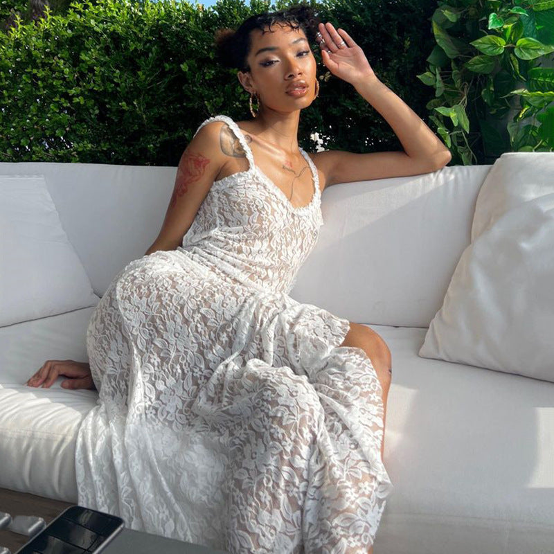 Lace Panel Open Back Slip Dress
