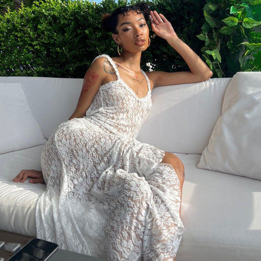 Lace Panel Open Back Slip Dress