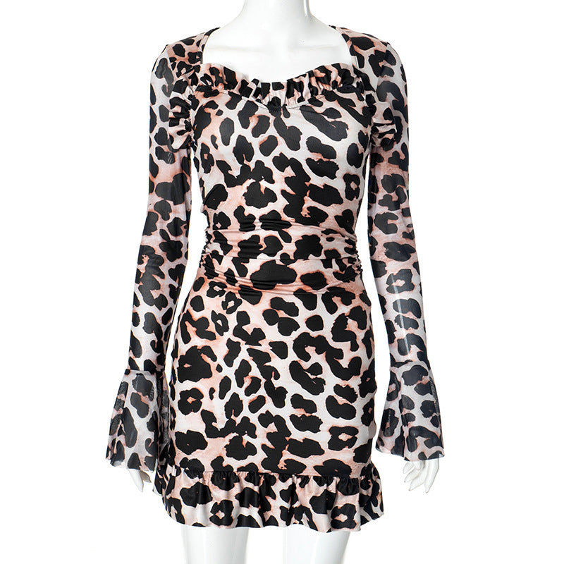 Mesh Sleeve Cinched Mini Dress