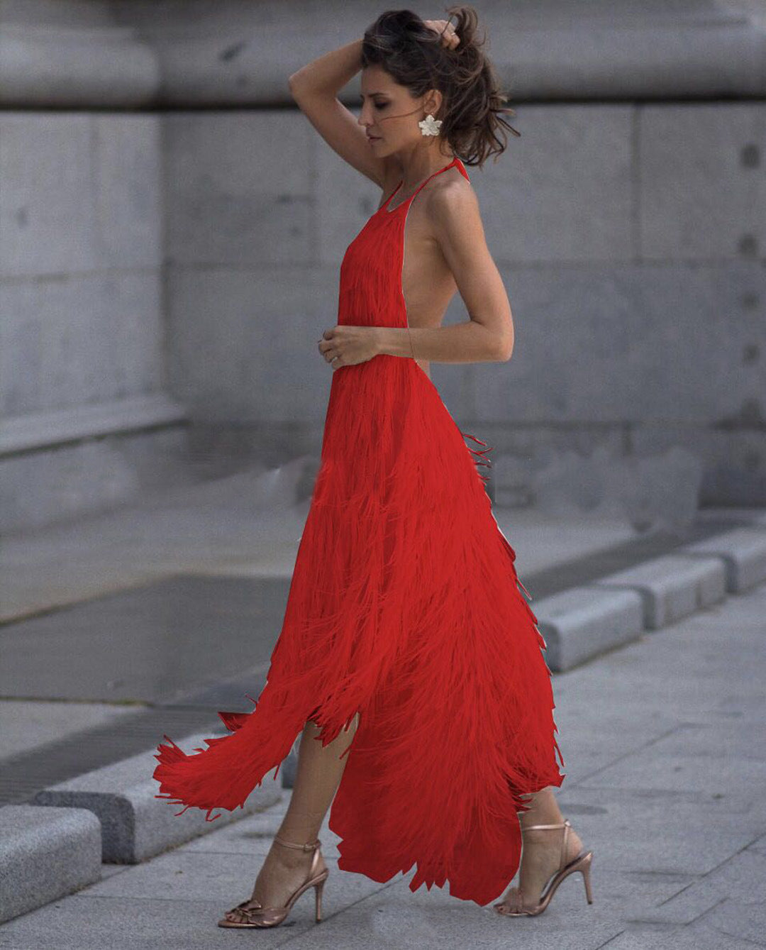 Halter Neck Tassel Hem Dress