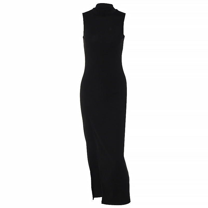 Round Neck Side Slit Midi Dress