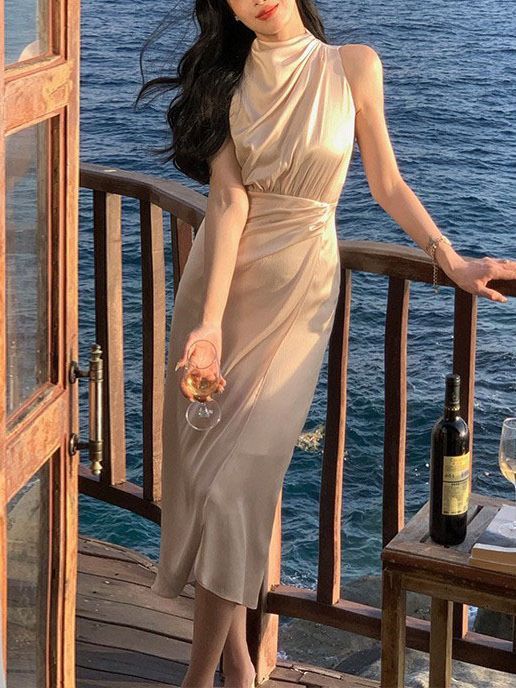 Satin Bias Cut Midi Dress