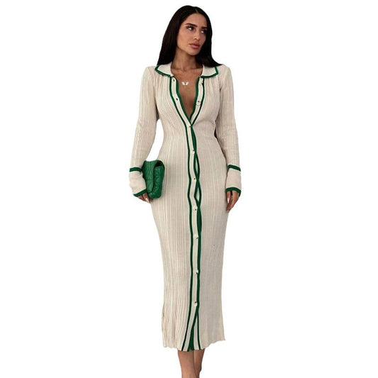Lapel Collar Long Sleeve Shirt Dress, women's dress by Sorèla, back view
