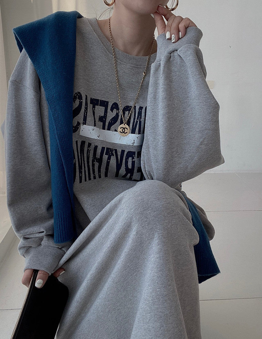 Denim Patch Oversized Sweatshirt Dress